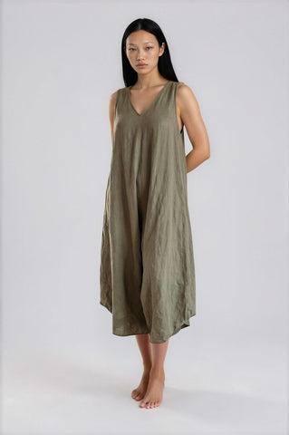 WDTS Mischa Dress Olive Green Linen