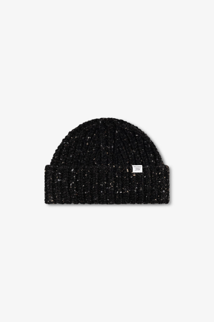 AW26 Norse Projects Donegal Wool Rib Beanie, Charcoal Melange