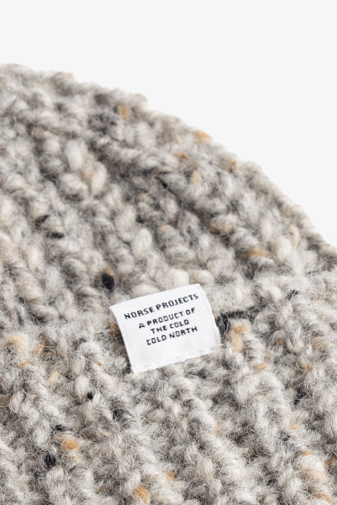 AW26 Norse Projects Donegal Wool Rib Beanie, Light Grey Melange