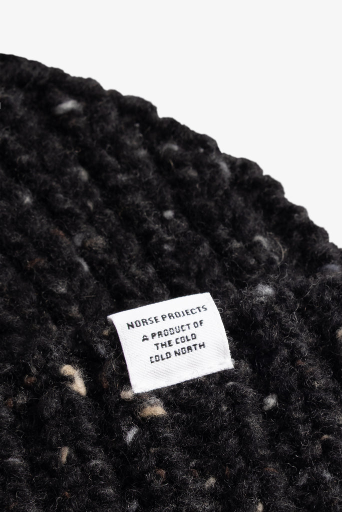 AW26 Norse Projects Donegal Wool Rib Beanie, Charcoal Melange