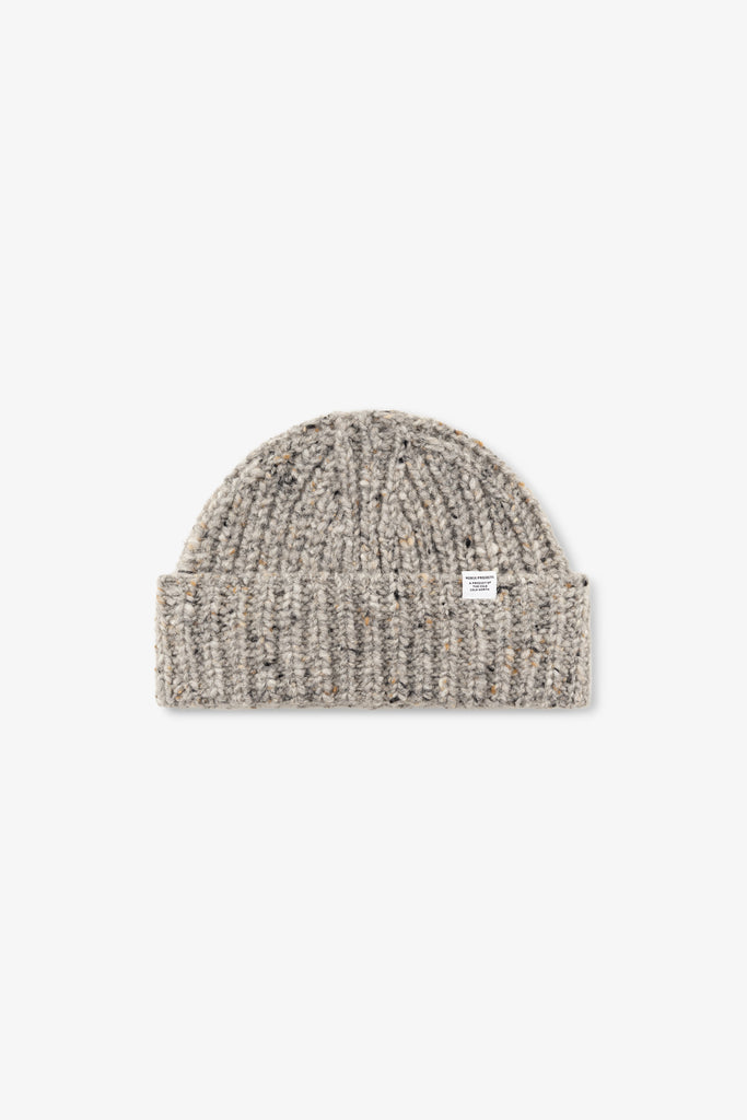 AW26 Norse Projects Donegal Wool Rib Beanie, Light Grey Melange