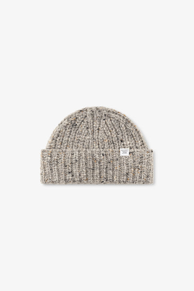 AW26 Norse Projects Donegal Wool Rib Beanie, Light Grey Melange