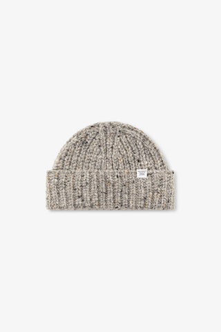 AW26 Norse Projects Donegal Wool Rib Beanie, Light Grey Melange