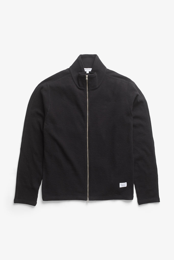 AW26 Norse Projects Teno Cotton Hemp Military Rib Zip Cardigan, Black