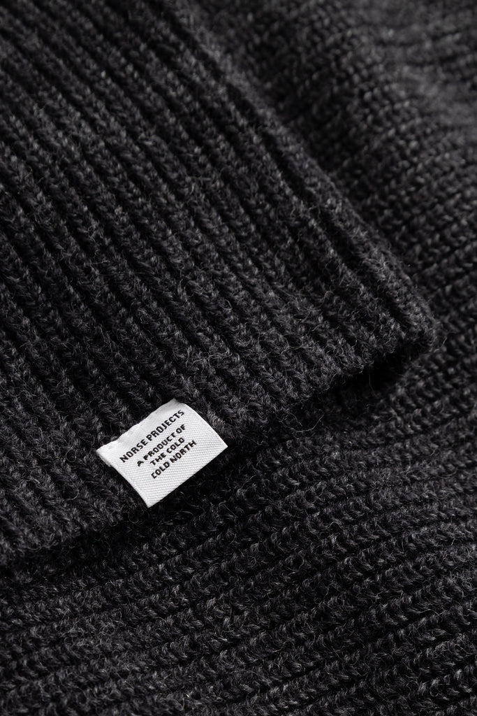 AW26 Norse Projects Gullverket Cotton Wool Rib Cardigan, Dark Grey Melange