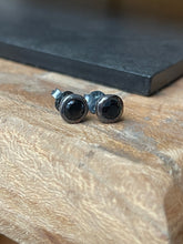 Stud with black onyx - 925 oxidised silver earrings