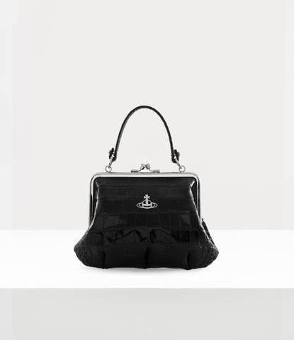 Vivienne Westwood Granny Frame Purse, Black Croc