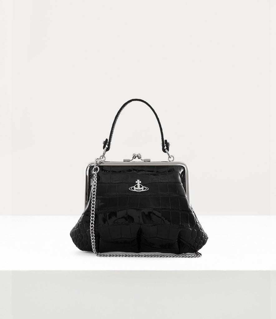 Vivienne Westwood Granny Frame Purse, Black Croc