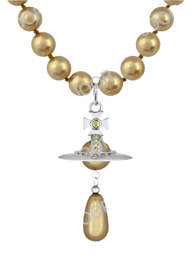 Vivienne Westwood One Row Pearl Drop Choker Platinum / Crystal Bronze Pearl / Gold