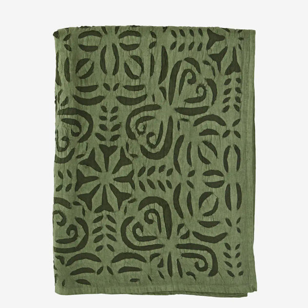 Madam Stoltz Handmade cutwork green throw 130x220cm