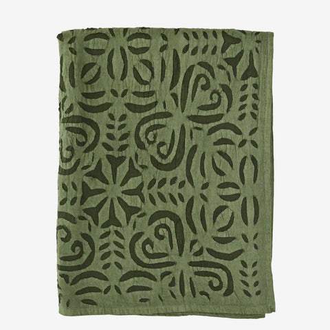 Madam Stoltz Handmade cutwork green throw 130x220cm