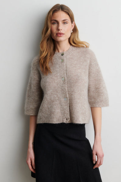 Second Female Andrea Knit Rib Cardigan - Light Beige Melange