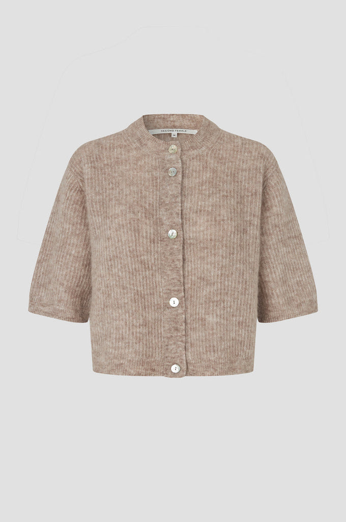 Second Female Andrea Knit Rib Cardigan - Light Beige Melange