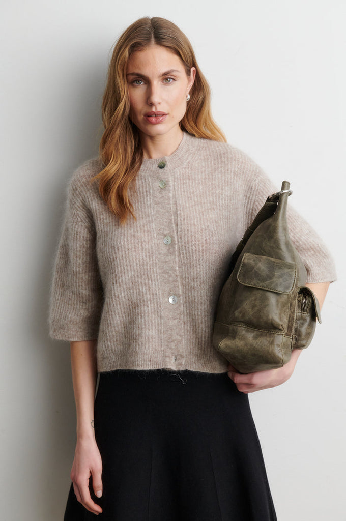 Second Female Andrea Knit Rib Cardigan - Light Beige Melange