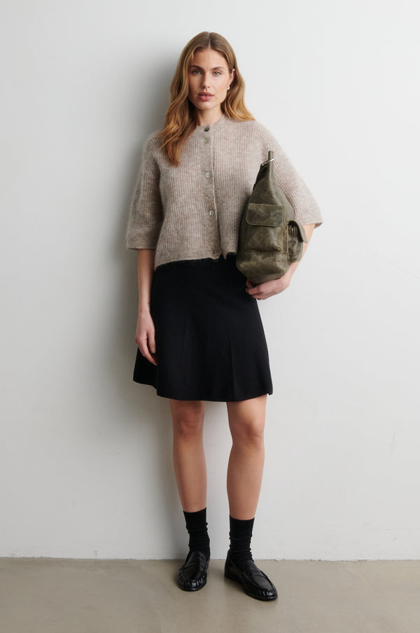 Second Female Andrea Knit Rib Cardigan - Light Beige Melange