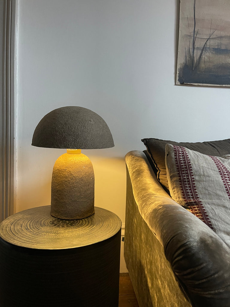 Elara lamp - Papier Mâché & Iron in NATURAL GREY