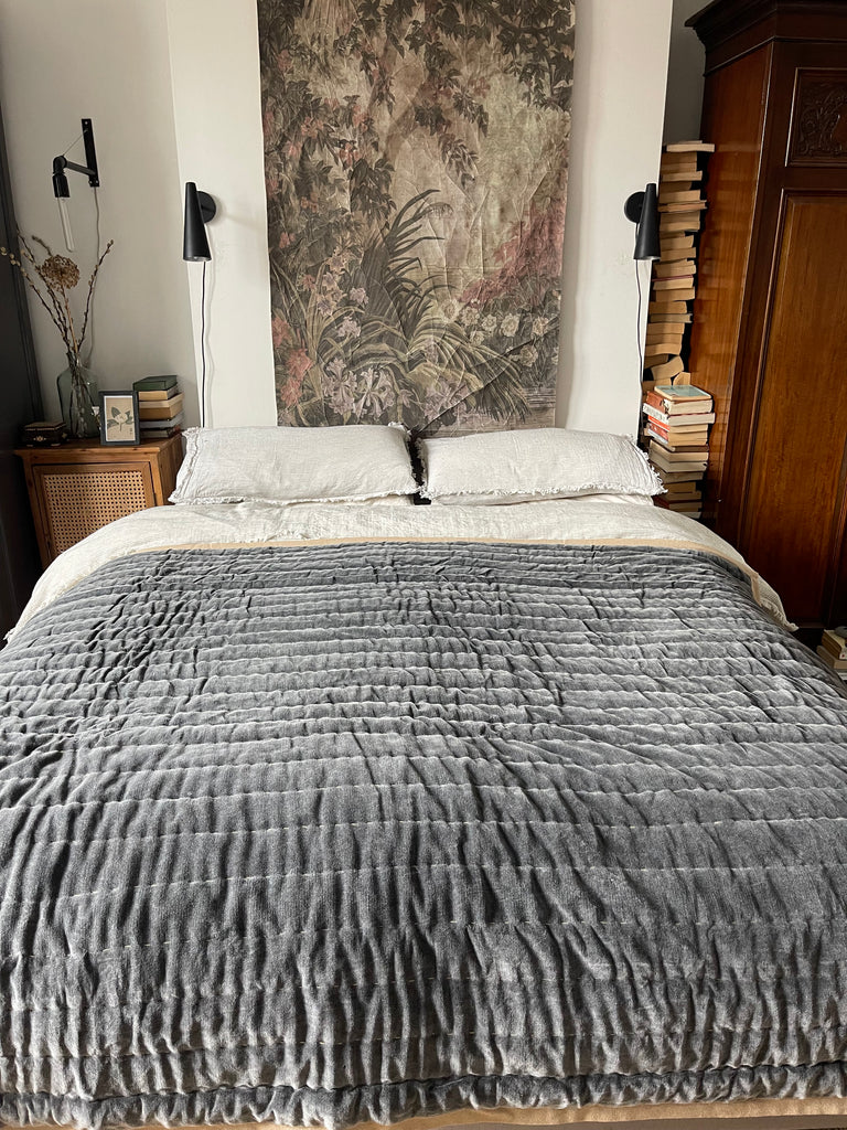 Maitri: Stonewashed Velvet quilt- CHARCOAL