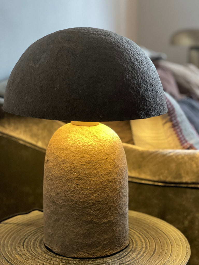 Elara lamp - Papier Mâché & Iron in NATURAL GREY | CollardManson
