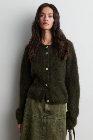 Second Female Andrea Knit Rib LS Cardigan - Black Olive