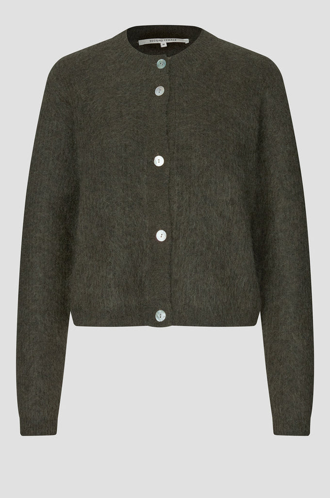 Second Female Andrea Knit Rib LS Cardigan - Black Olive