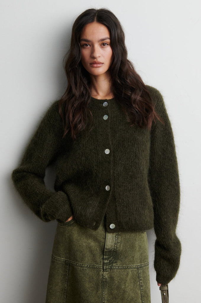 Second Female Andrea Knit Rib LS Cardigan - Black Olive