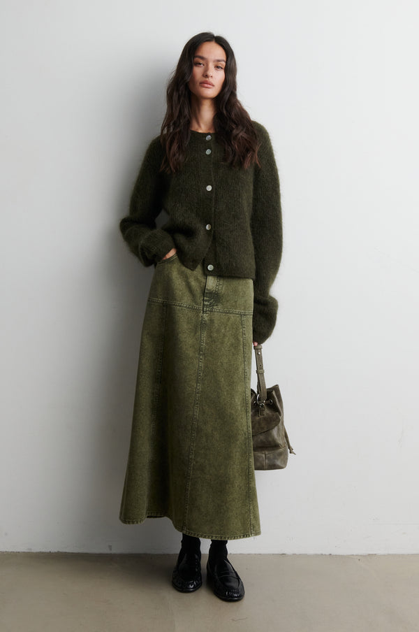 Second Female Andrea Knit Rib LS Cardigan - Black Olive
