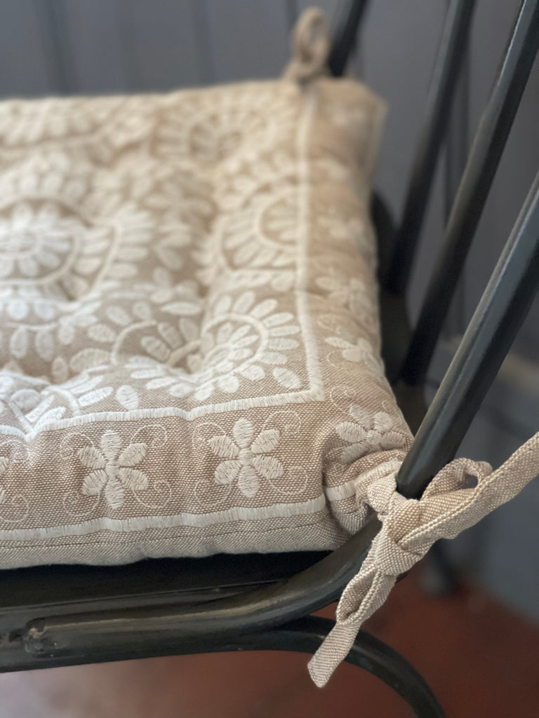 Natural Cotton Embroidered Gaddi Seat Cushion