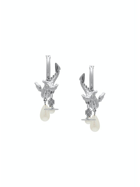 Vivienne Westwood SS24 Dragon Earrings - Platinum/Creamrose Pearl