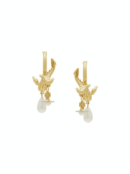 Vivienne Westwood SS24 Dragon Earrings - Gold/Creamrose Pearl