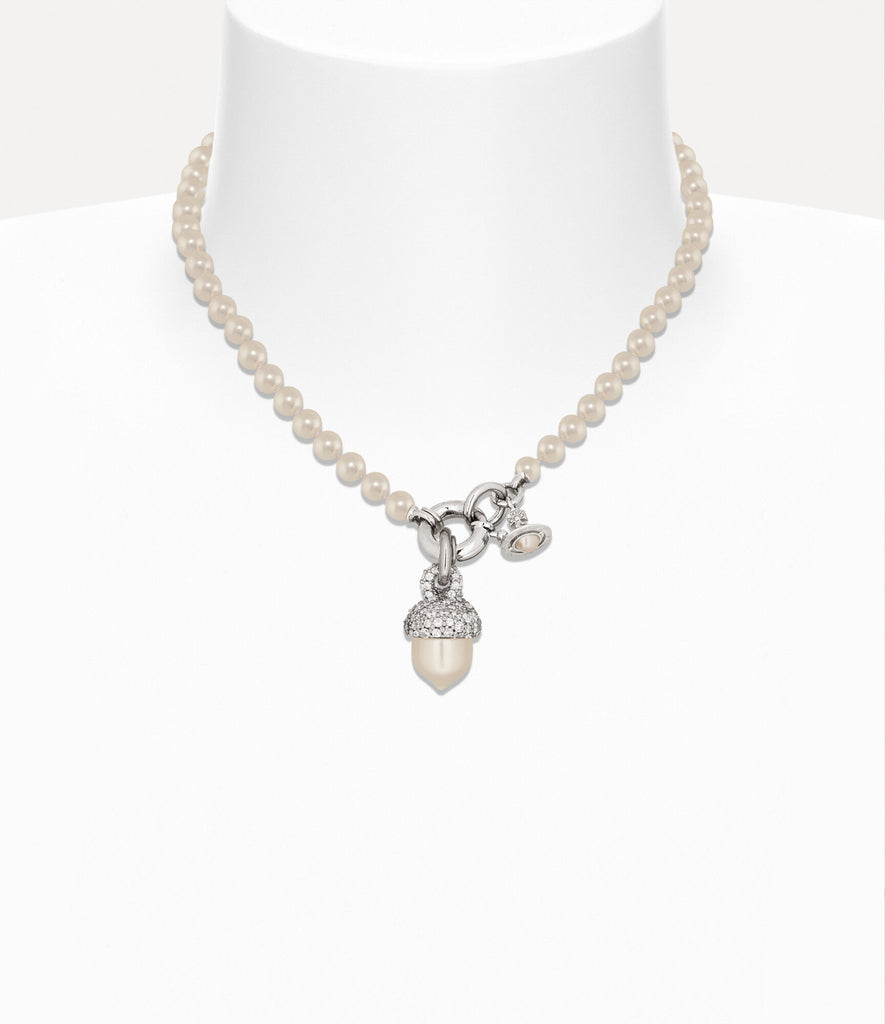 Vivienne Westwood Lucille Pearl Necklace Platinum / White CZ / Creamrose Pearl