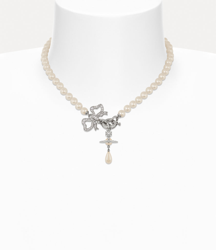 Vivienne Westwood RIGOBERTA PEARL NECKLACE PLATINUM / WHITE Crystal / CREAM ROSE