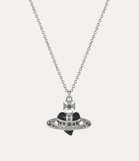 Vivienne Westwood NEW DIAMANTE HEART PENDANT - Platinum/Black