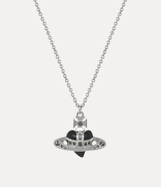 Vivienne Westwood NEW DIAMANTE HEART PENDANT - Platinum/Black