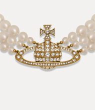 SS26 Vivienne Westwood Three Row Pearl Bas Relief Choker - Gold/Pearl