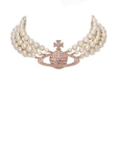 SS26 Vivienne Westwood Three Row Pearl Bas Relief Choker - Pink Gold/Pearl