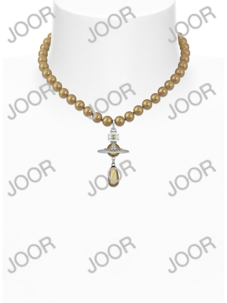 Vivienne Westwood One Row Pearl Drop Choker Platinum / Crystal Bronze Pearl / Gold