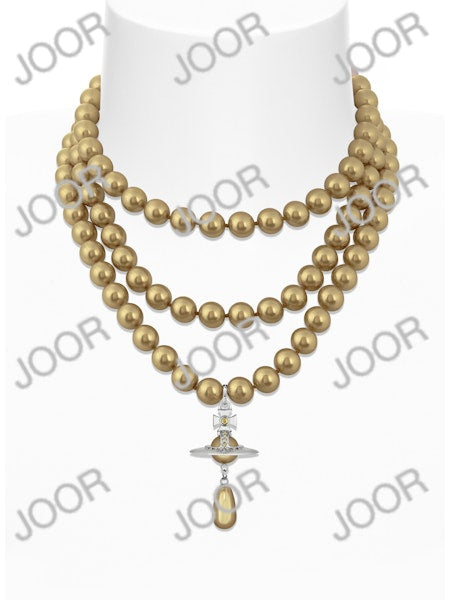 Vivienne WestwoodThree Row Pearl Drop Choker Platinum / Crystal Bronze Pearl / Gold
