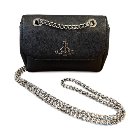 Vivienne Westwood Small Purse w/ silver Chain, Saffiano plain