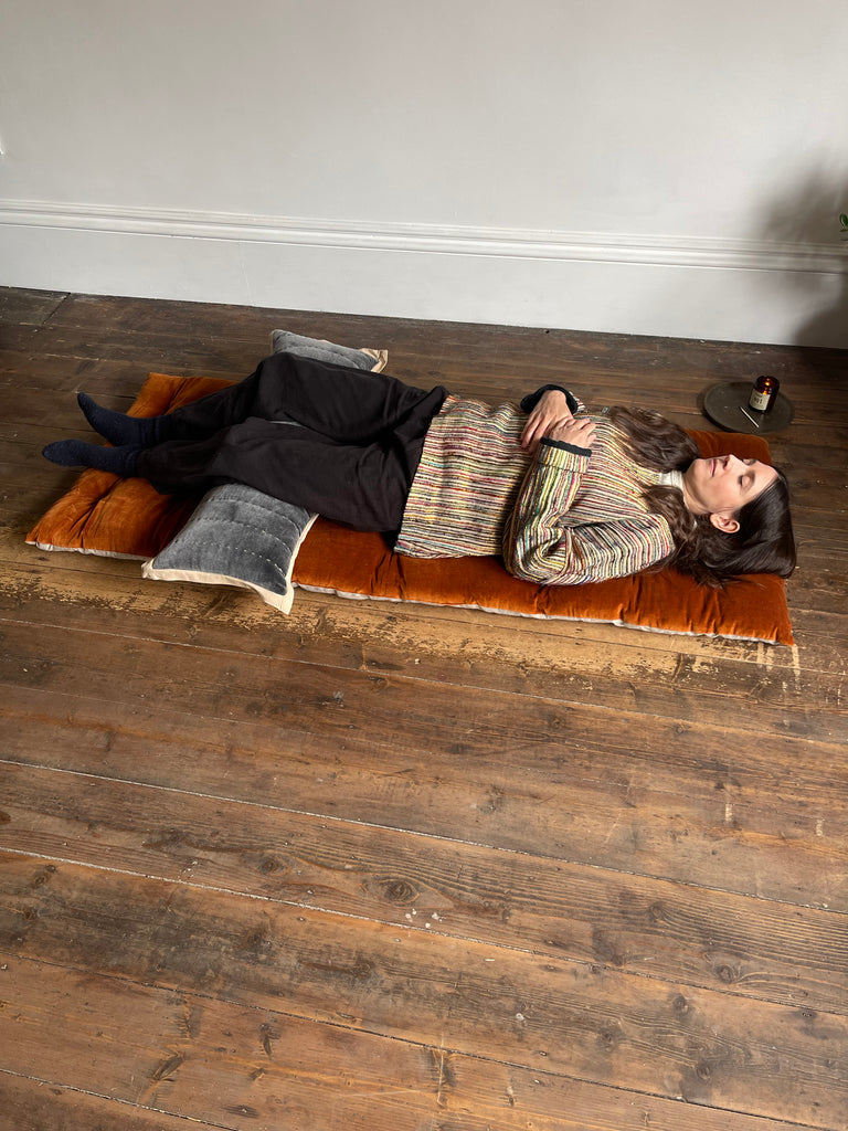 Lyla Linen / Velvet floor mattress 70 x 175cm Rust / Natural w'cotton filling