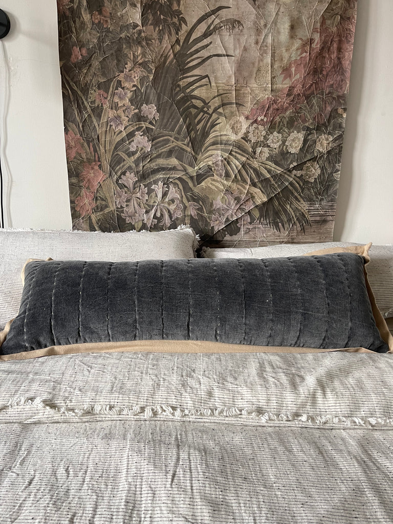 Maitri: Stonewashed Velvet Cushion  - charcoal (30x90)