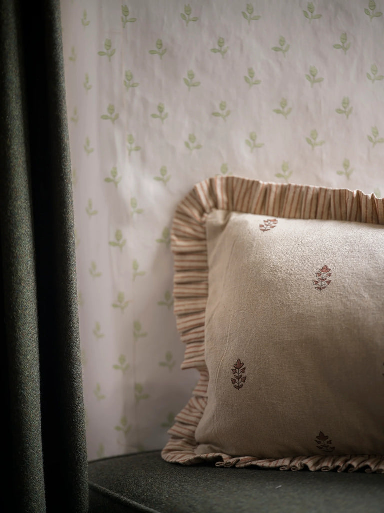 Sprig Block Print Cushion - Brick 30x50cm