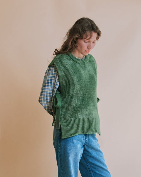 AW26 PULL Beige Sleeveless sweater merino wool blended with Mako cotton