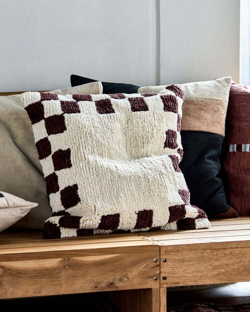 Cushion cover, HDChess, Brown, Off-white