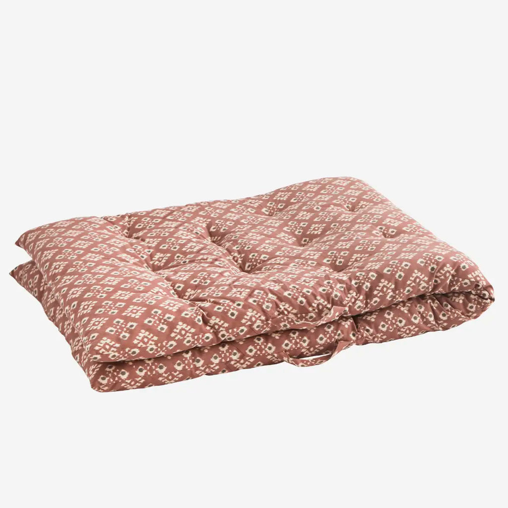 Madam Stoltz Printed Cotton Mattress - Old rose, ecru, anthracite