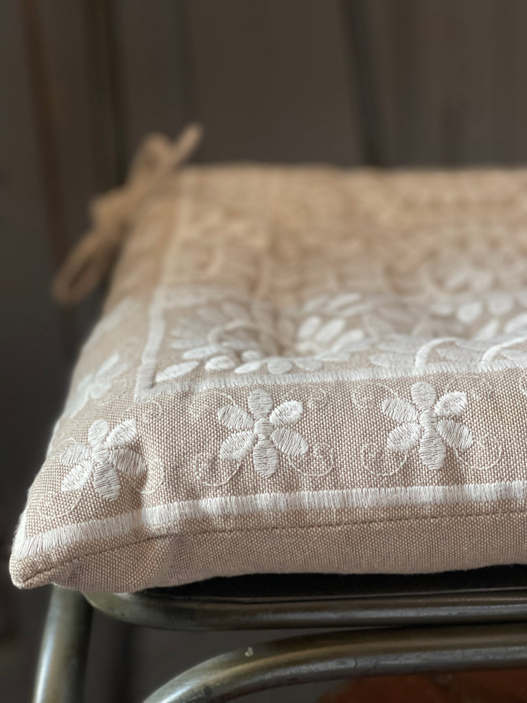 Natural Cotton Embroidered Gaddi Seat Cushion