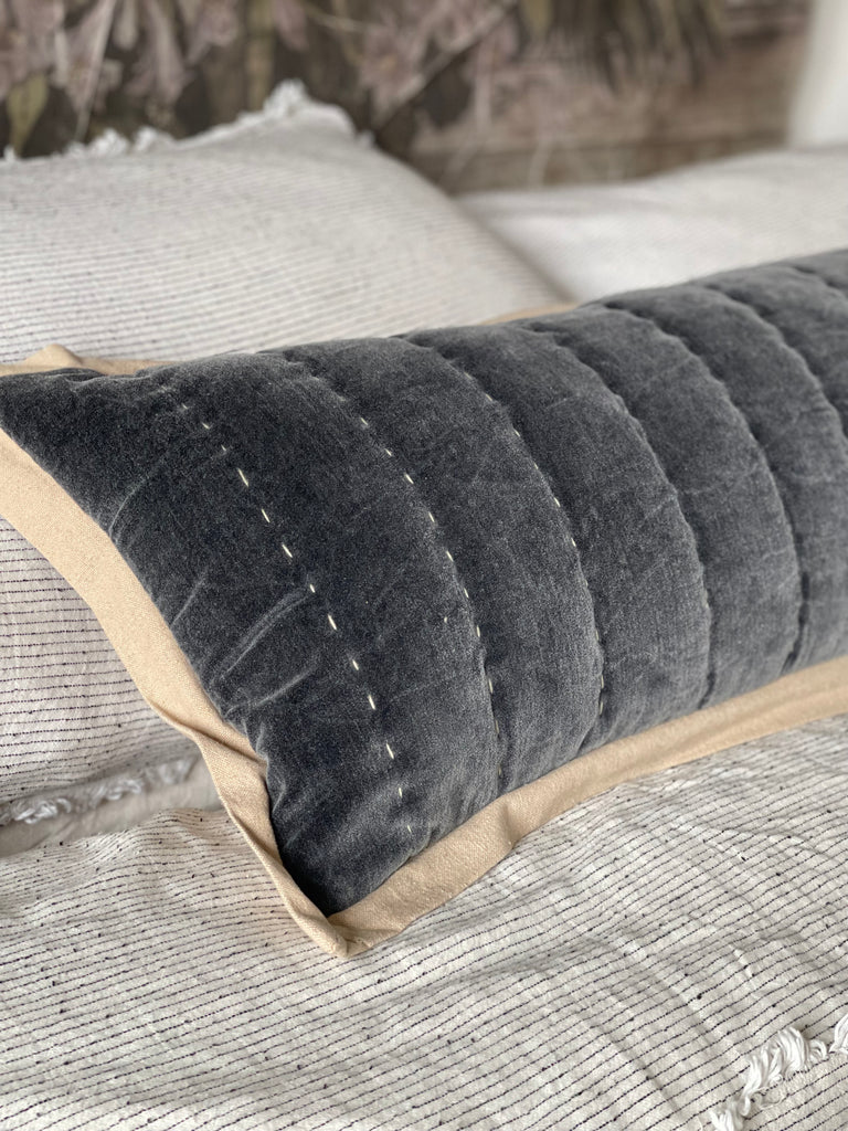 Maitri: Stonewashed Velvet Cushion  - charcoal (30x90)