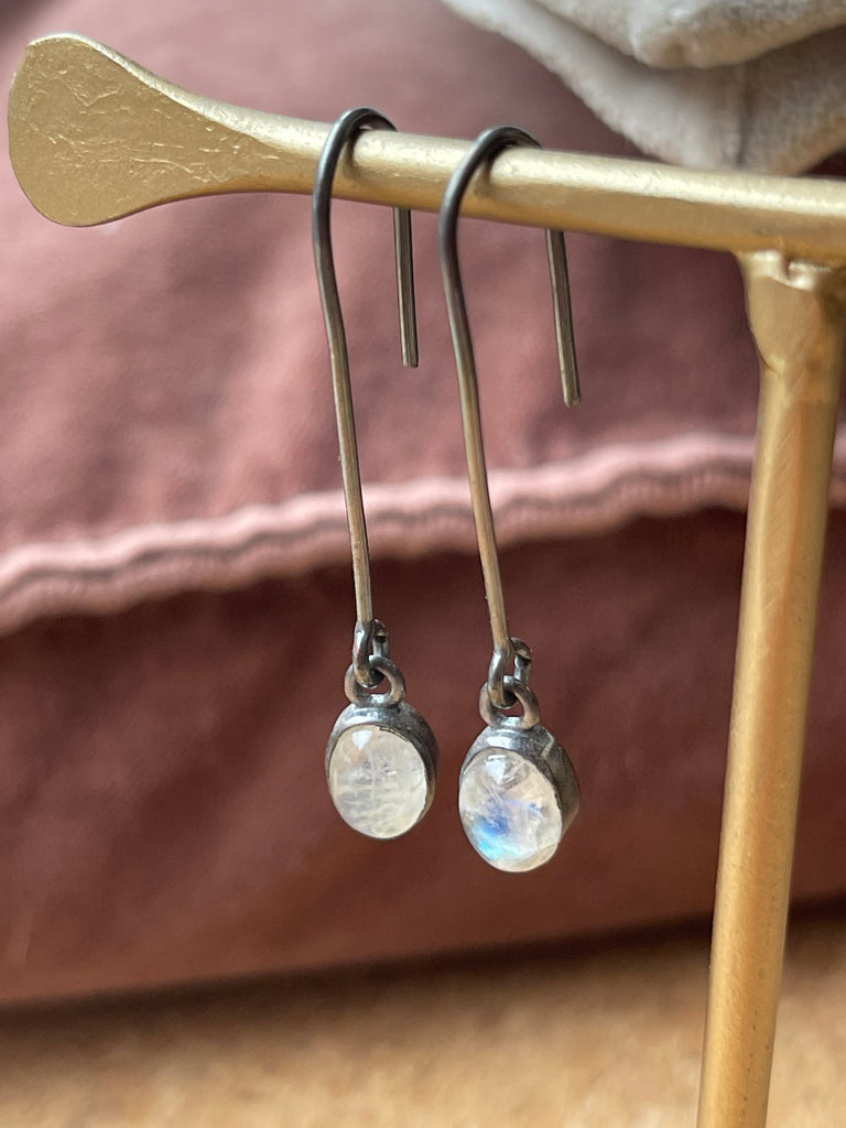 925 Silver Rainbow Moonstone Slide Earrings