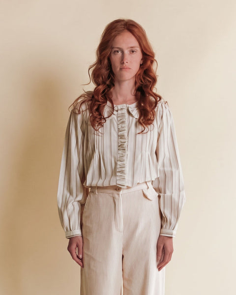 AW26 BLOUSE Pleated beige stripes