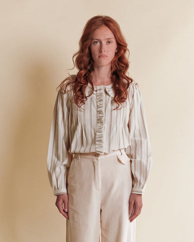 AW26 BLOUSE Pleated beige stripes