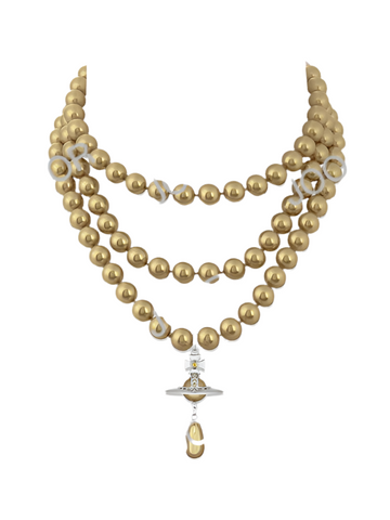 Vivienne WestwoodThree Row Pearl Drop Choker Platinum / Crystal Bronze Pearl / Gold